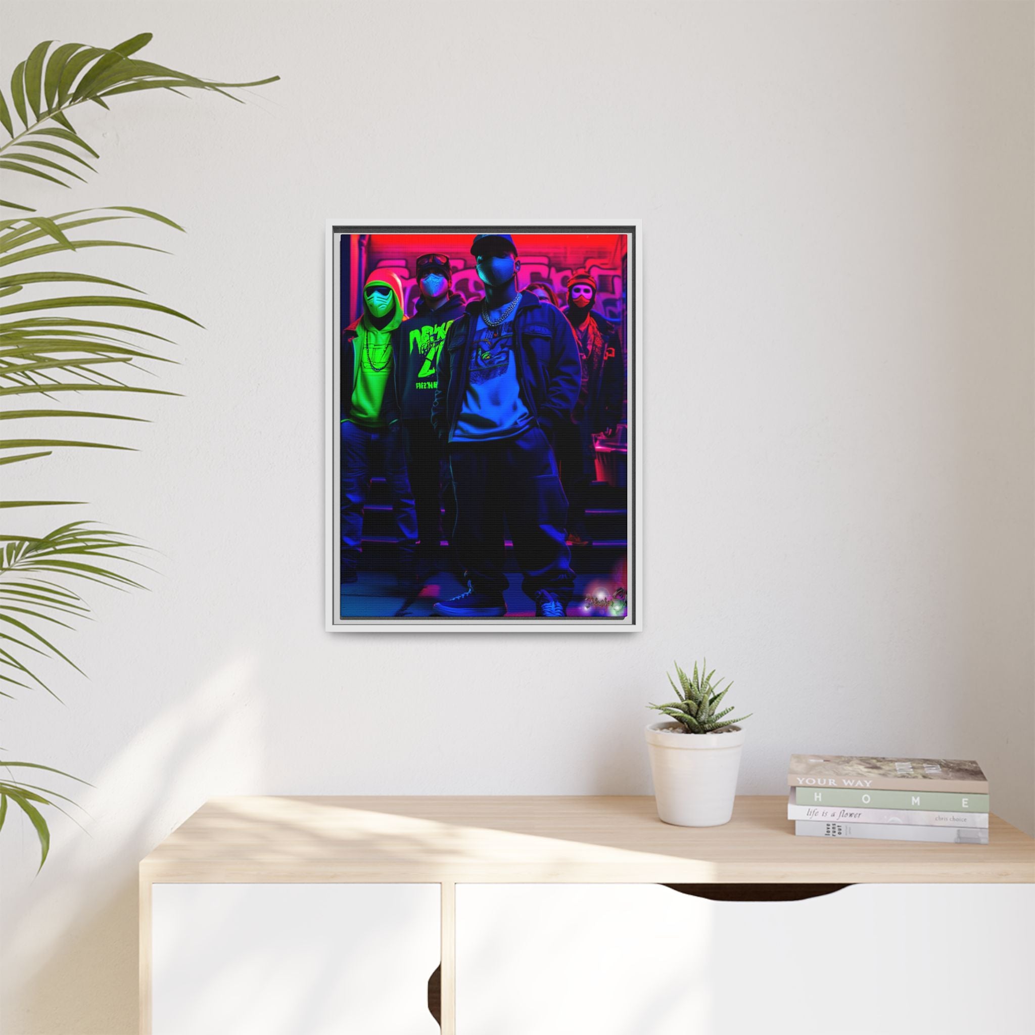 Cyberpunk Street Crew Framed Matte Canvas — Wall Art