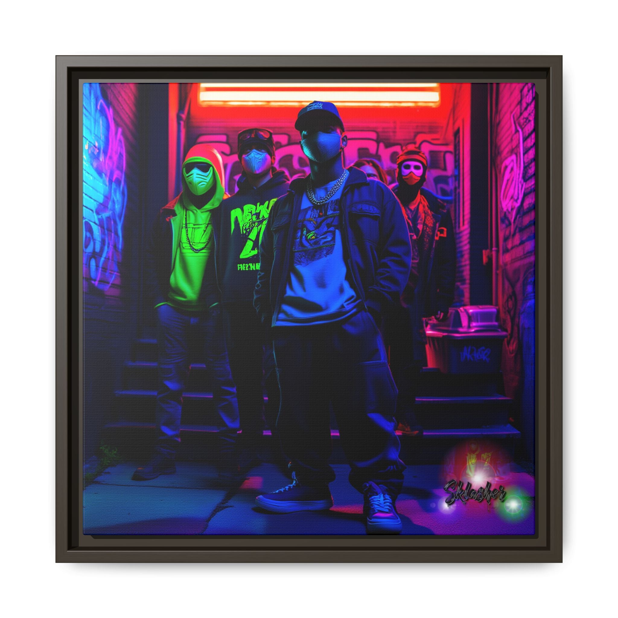 Cyberpunk Street Crew Framed Matte Canvas — Wall Art