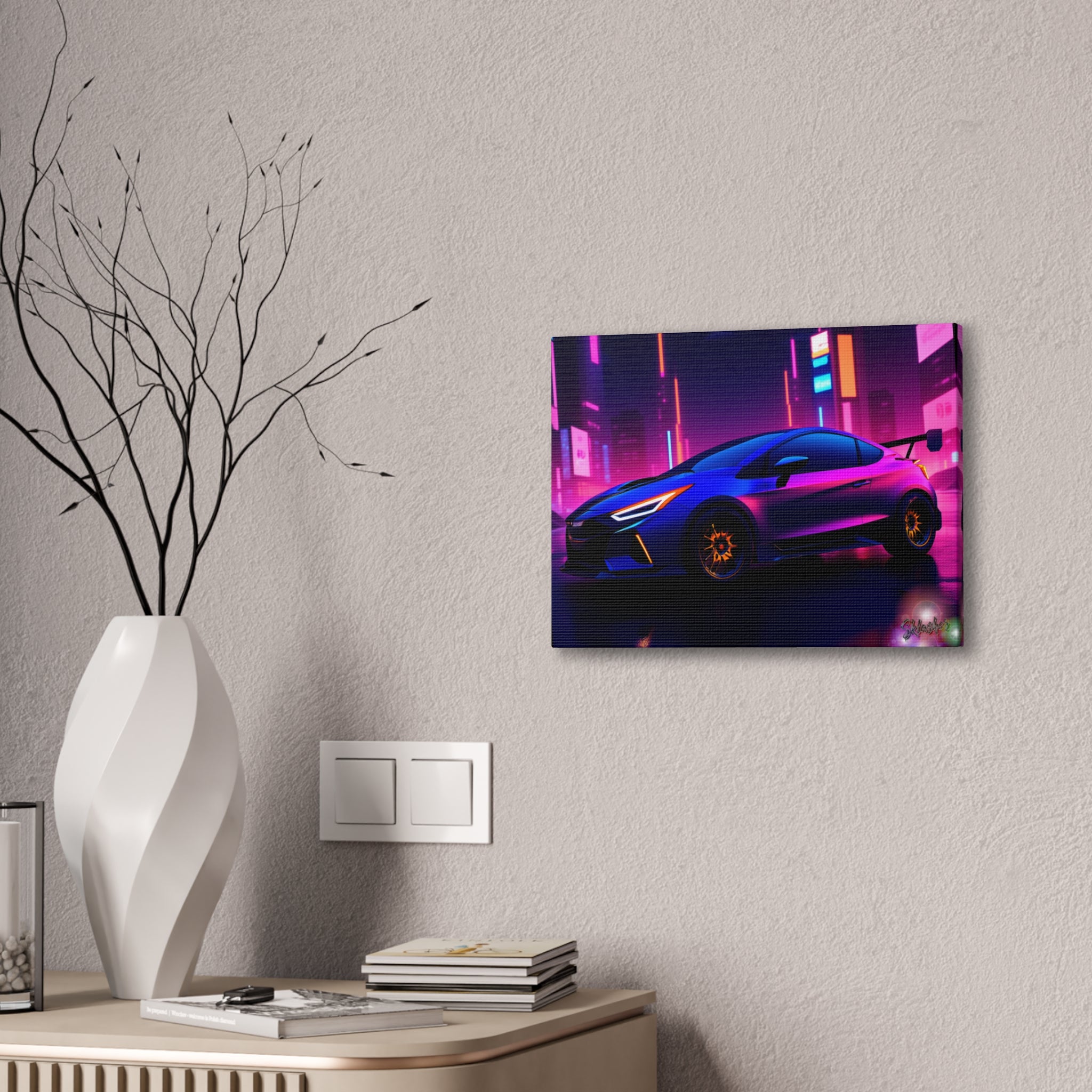Colorful Retro Futuristic Sports Car — Stretched Canvas Wall Art