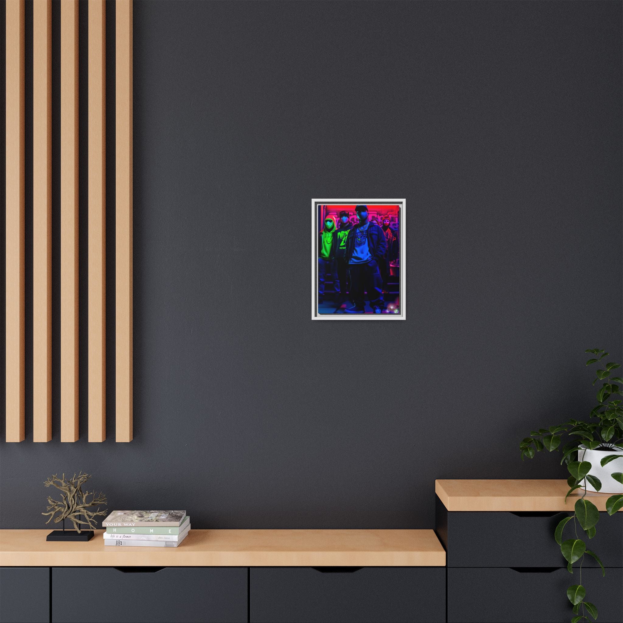 Cyberpunk Street Crew Framed Matte Canvas — Wall Art