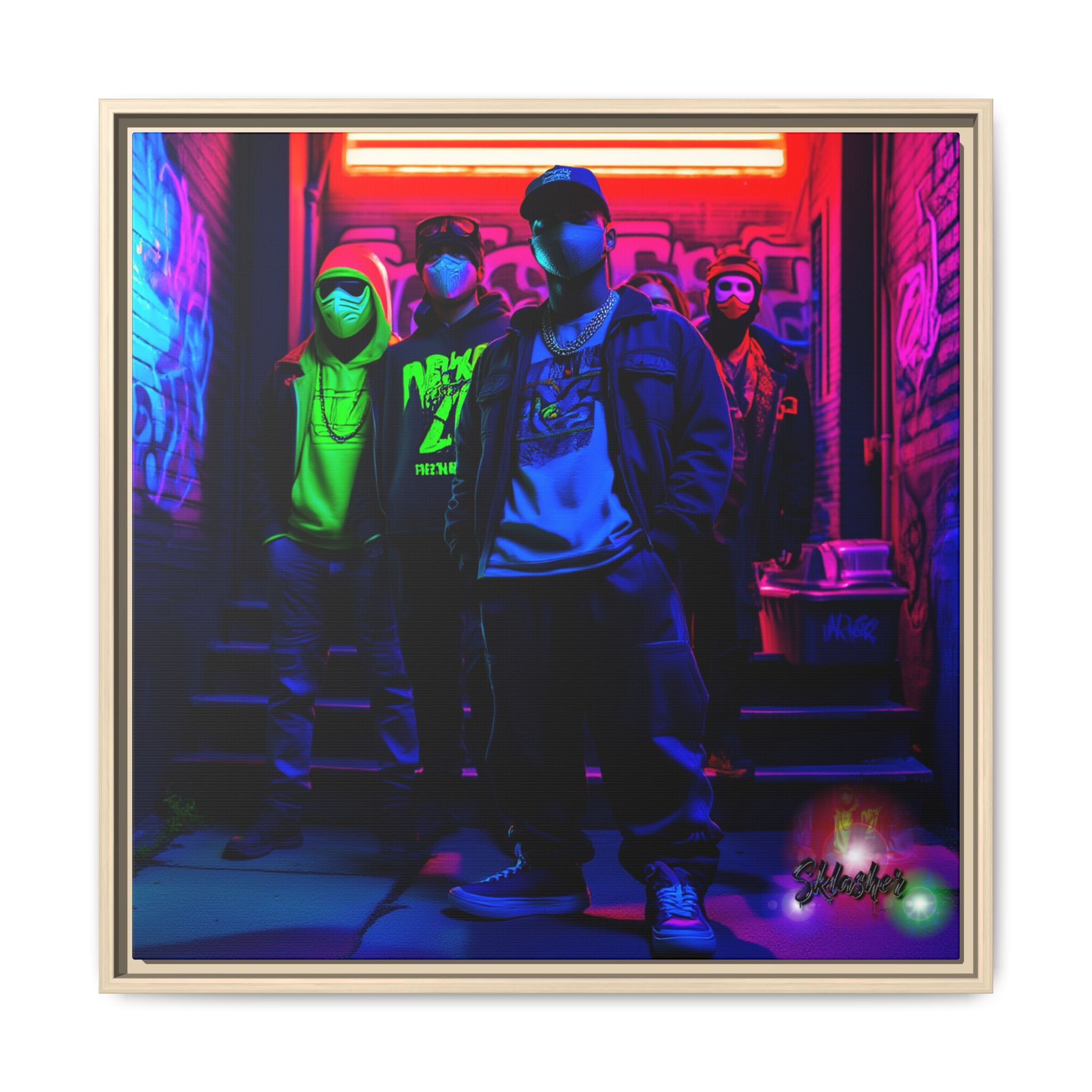 Cyberpunk Street Crew Framed Matte Canvas — Wall Art