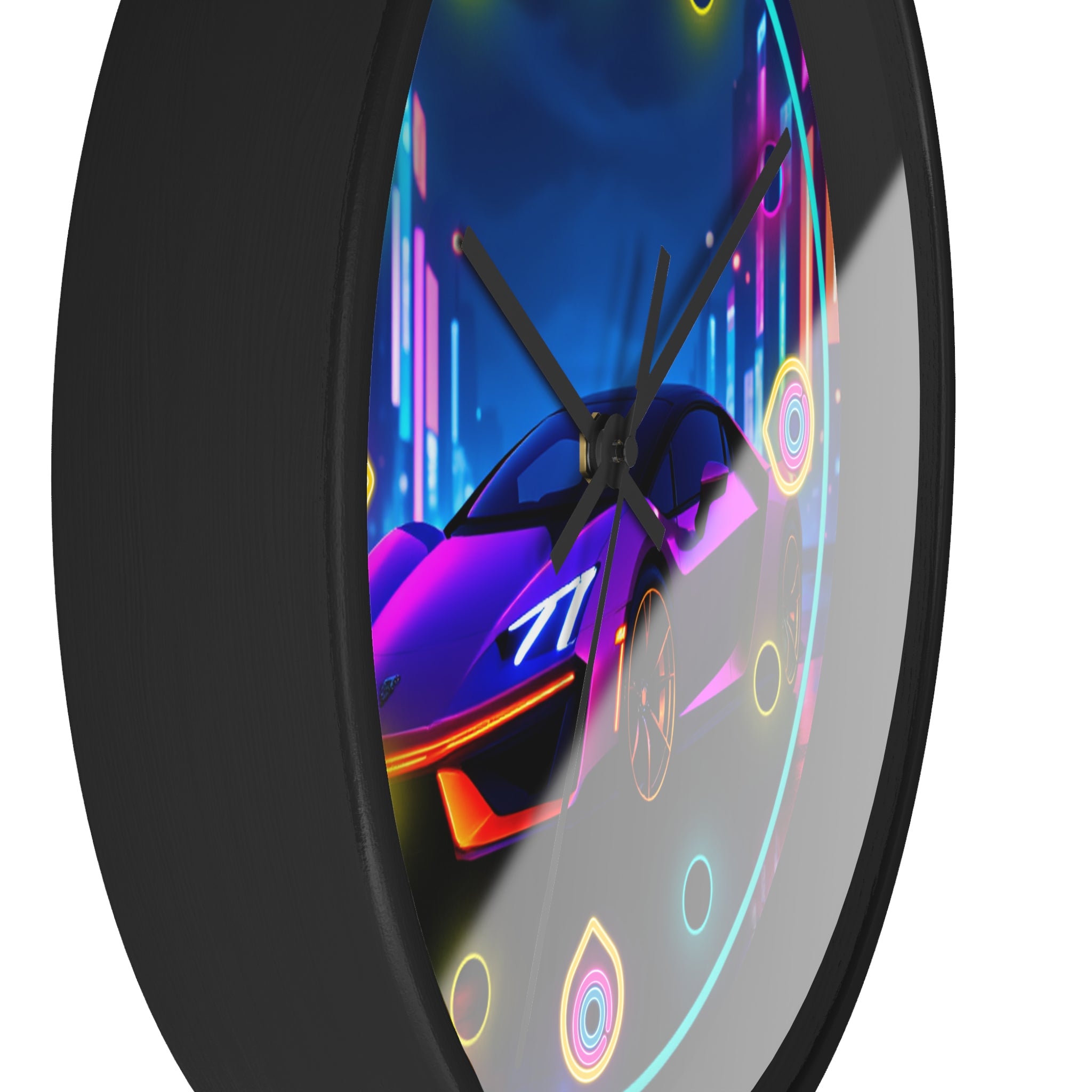 Futuristic Neon Light Supercar — Retro Wall Clock Decor