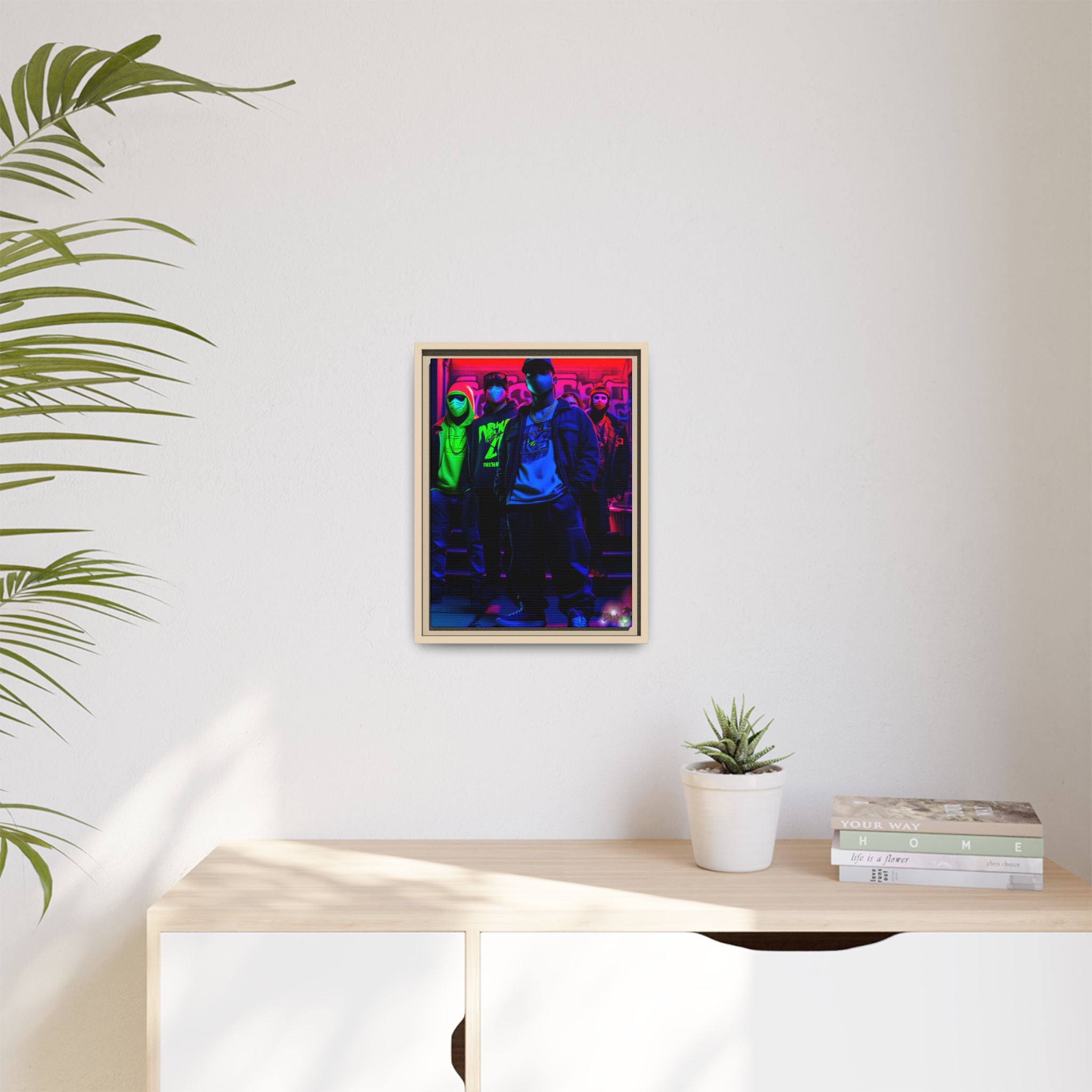 Cyberpunk Street Crew Framed Matte Canvas — Wall Art