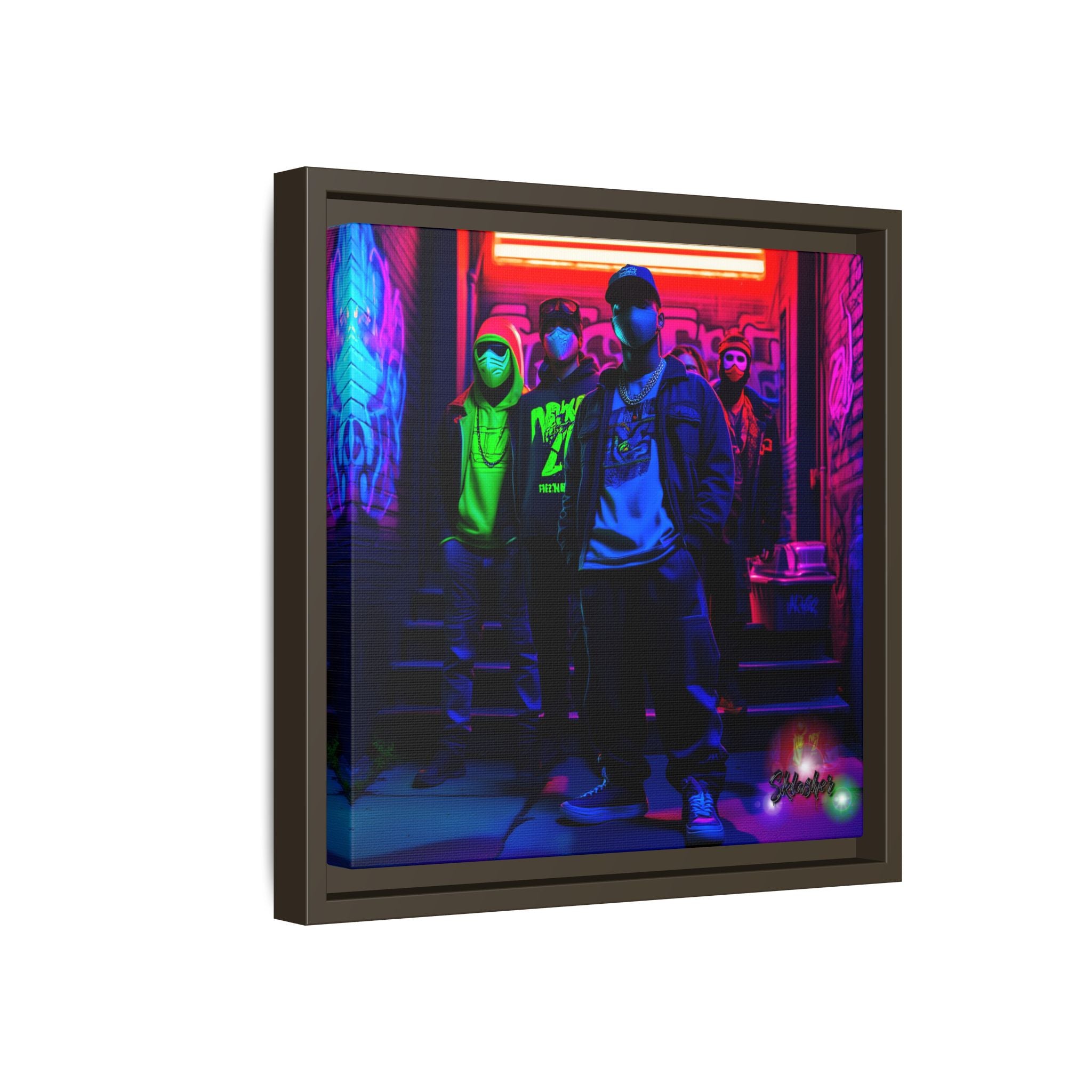 Cyberpunk Street Crew Framed Matte Canvas — Wall Art