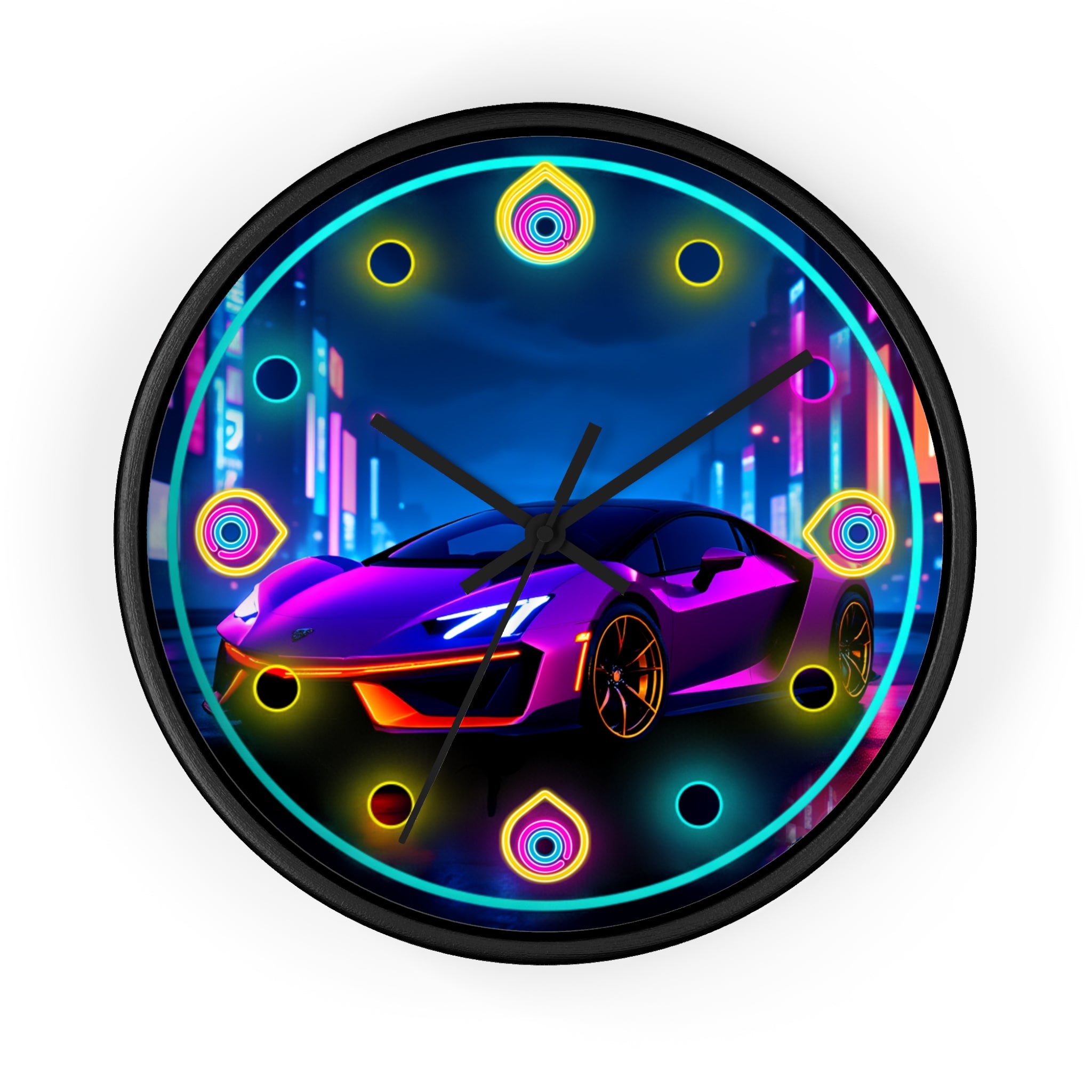 Futuristic Neon Light Supercar — Retro Wall Clock Decor