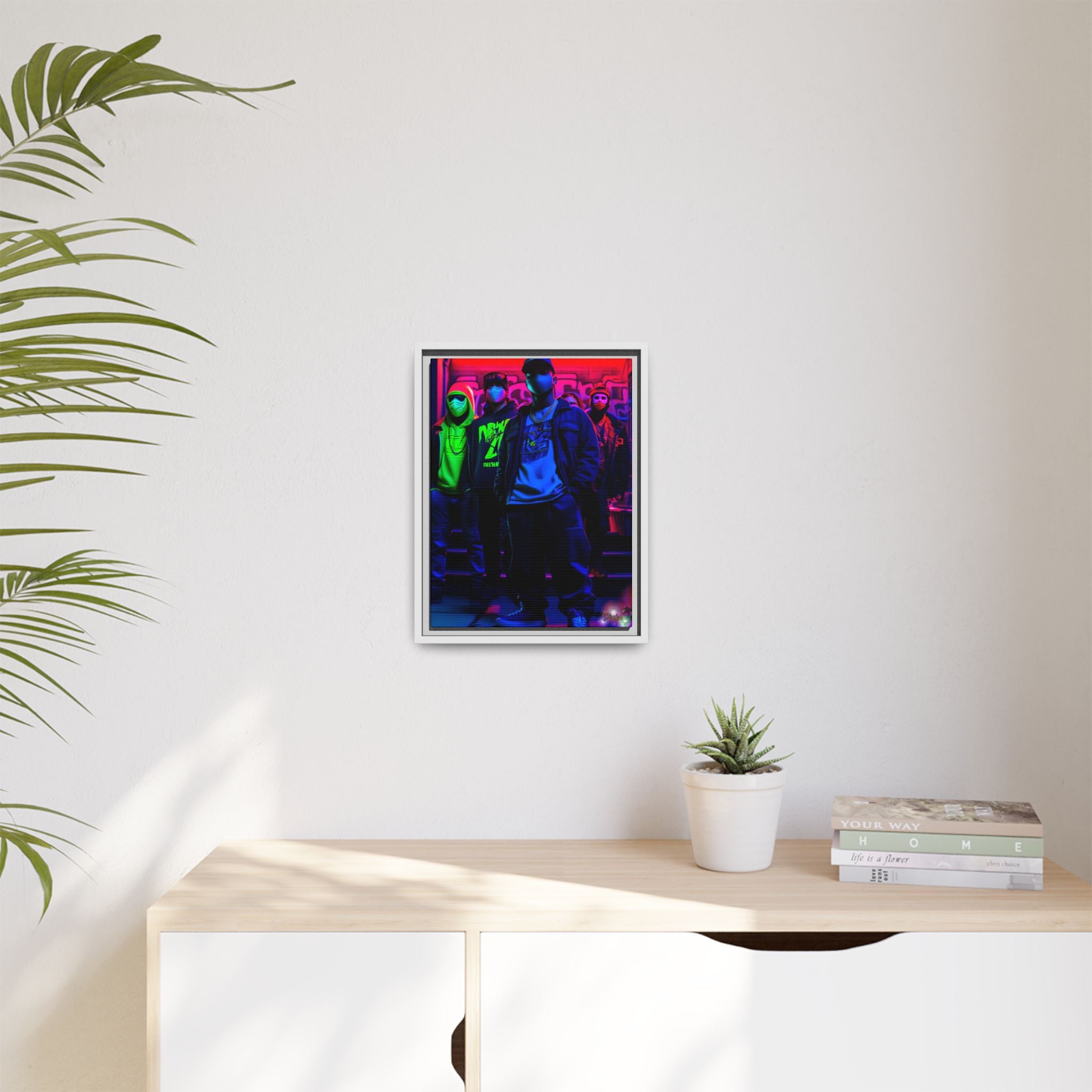 Cyberpunk Street Crew Framed Matte Canvas — Wall Art
