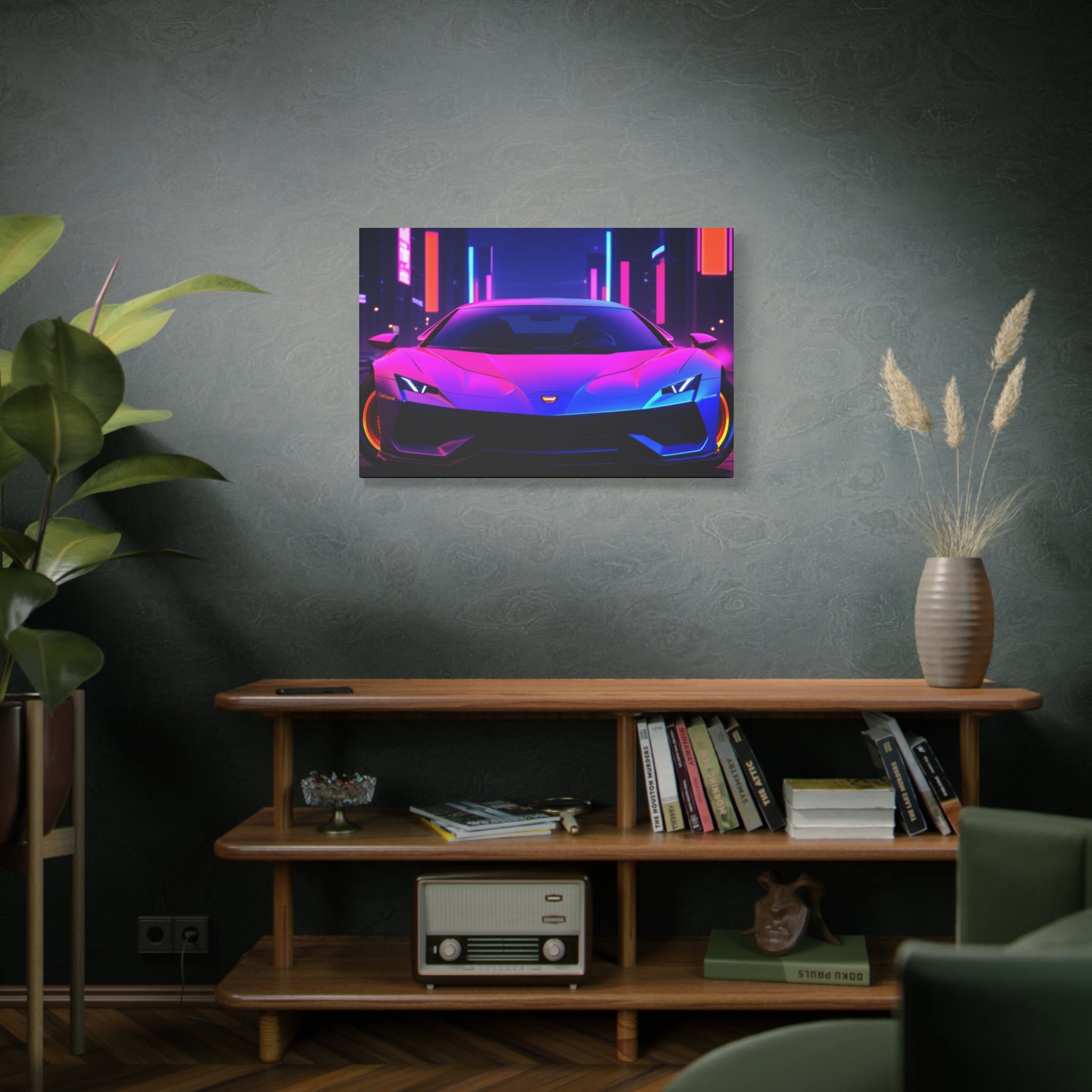 Retro Futuristic Neon Supercar — Wall Art Canvas