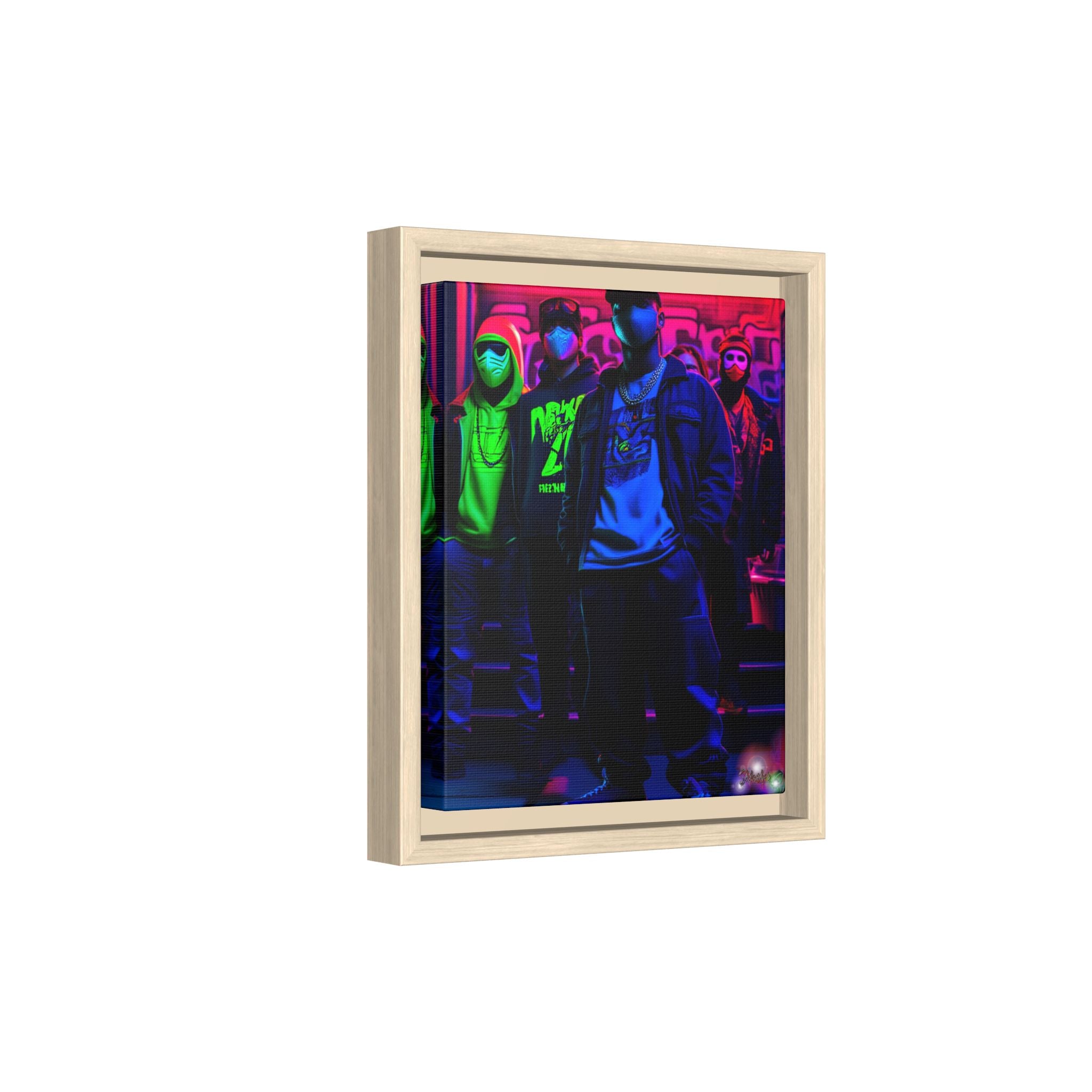Cyberpunk Street Crew Framed Matte Canvas — Wall Art