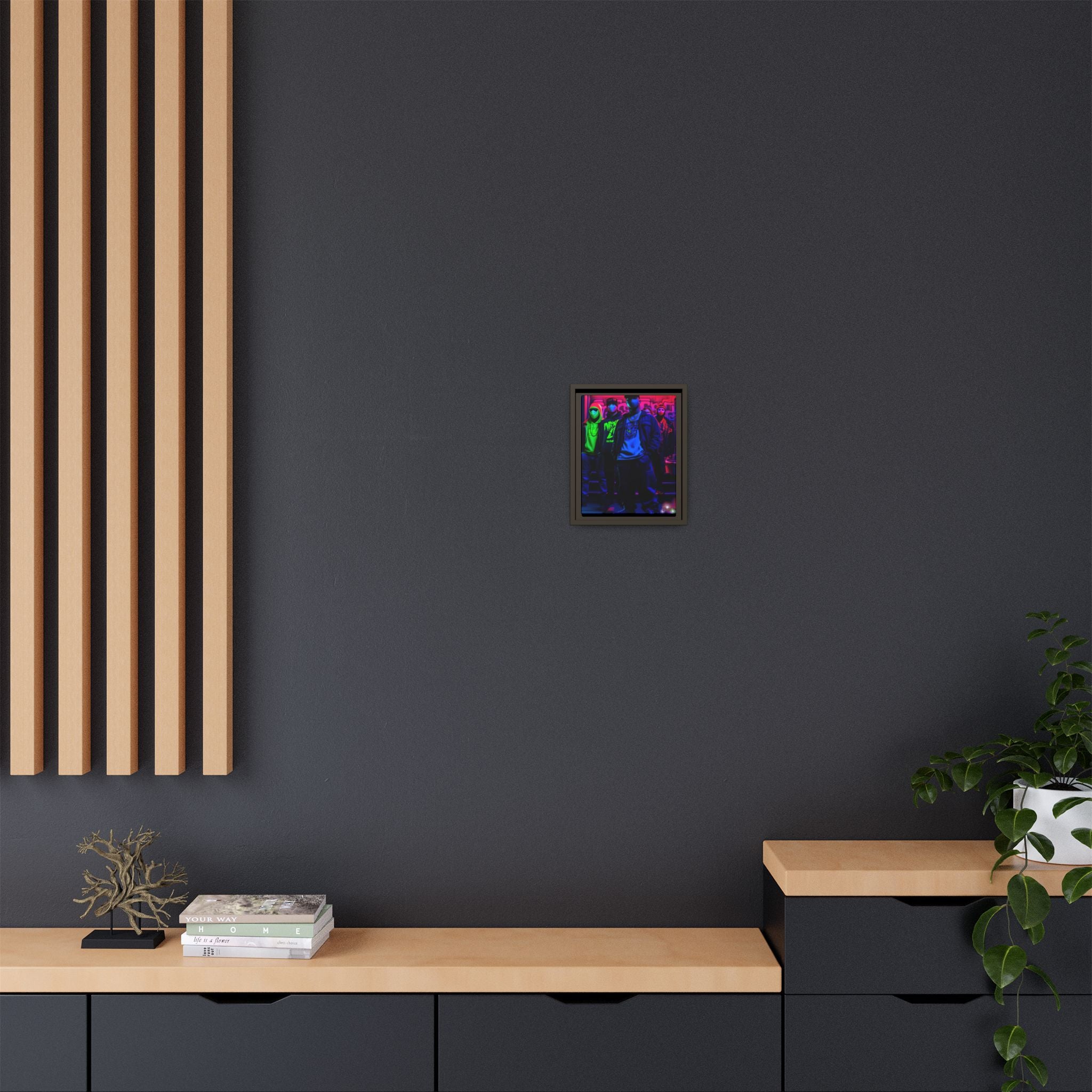 Cyberpunk Street Crew Framed Matte Canvas — Wall Art