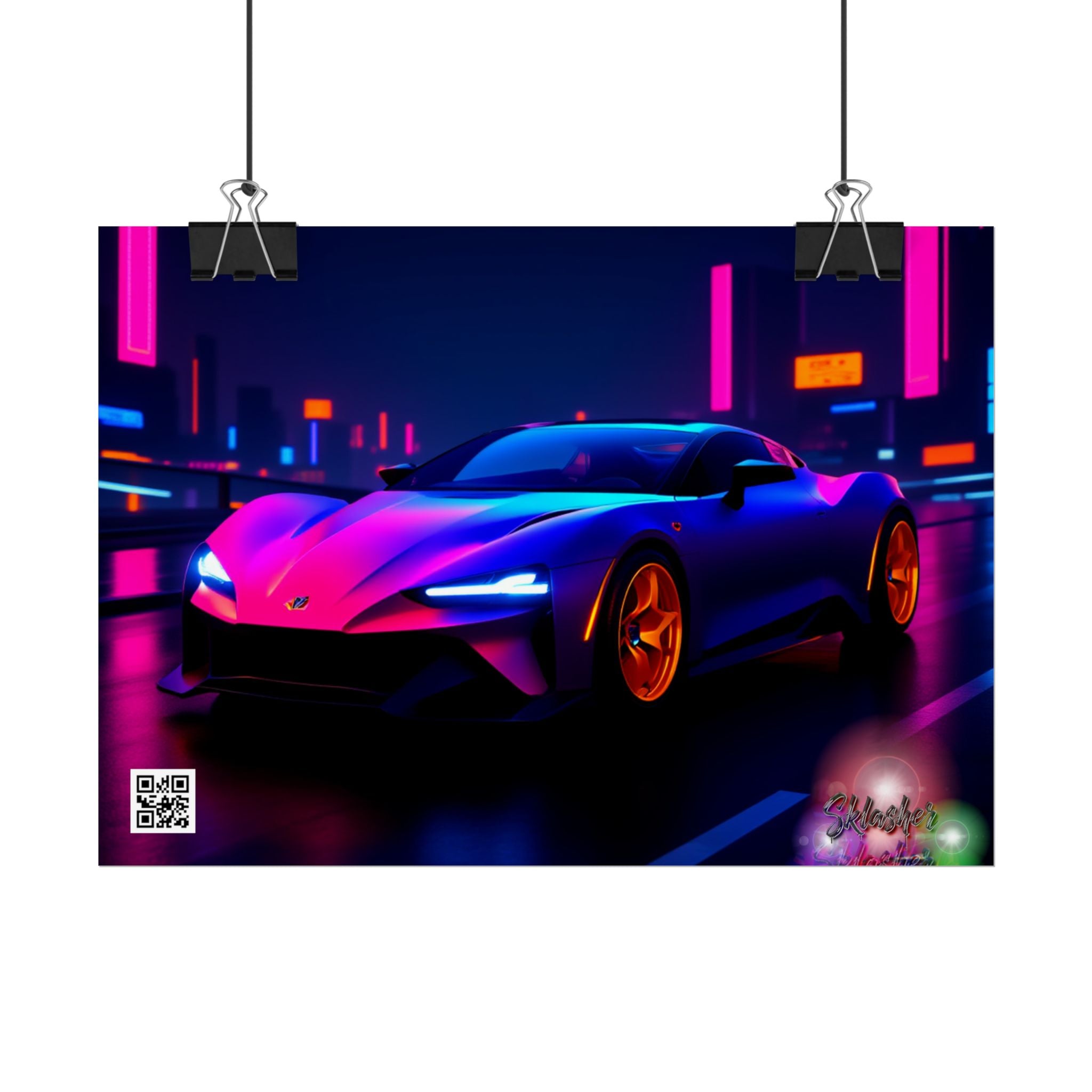 Futuristic Retro Supercar Poster — Vibrant Neon Wall Art