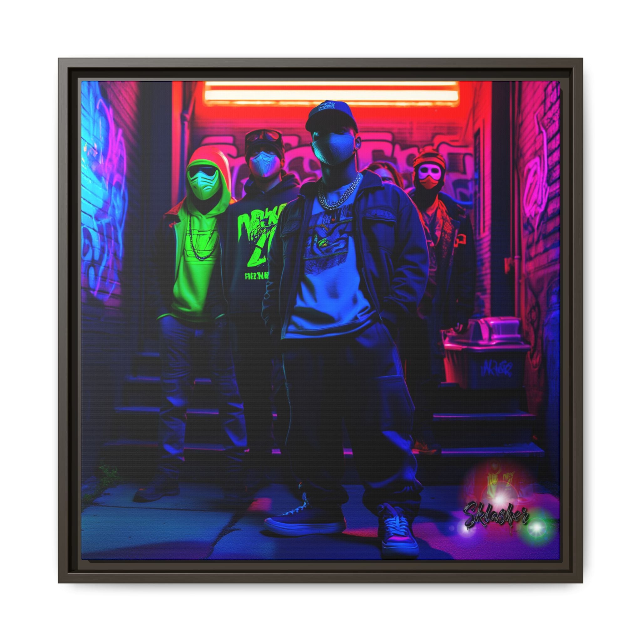 Cyberpunk Street Crew Framed Matte Canvas — Wall Art