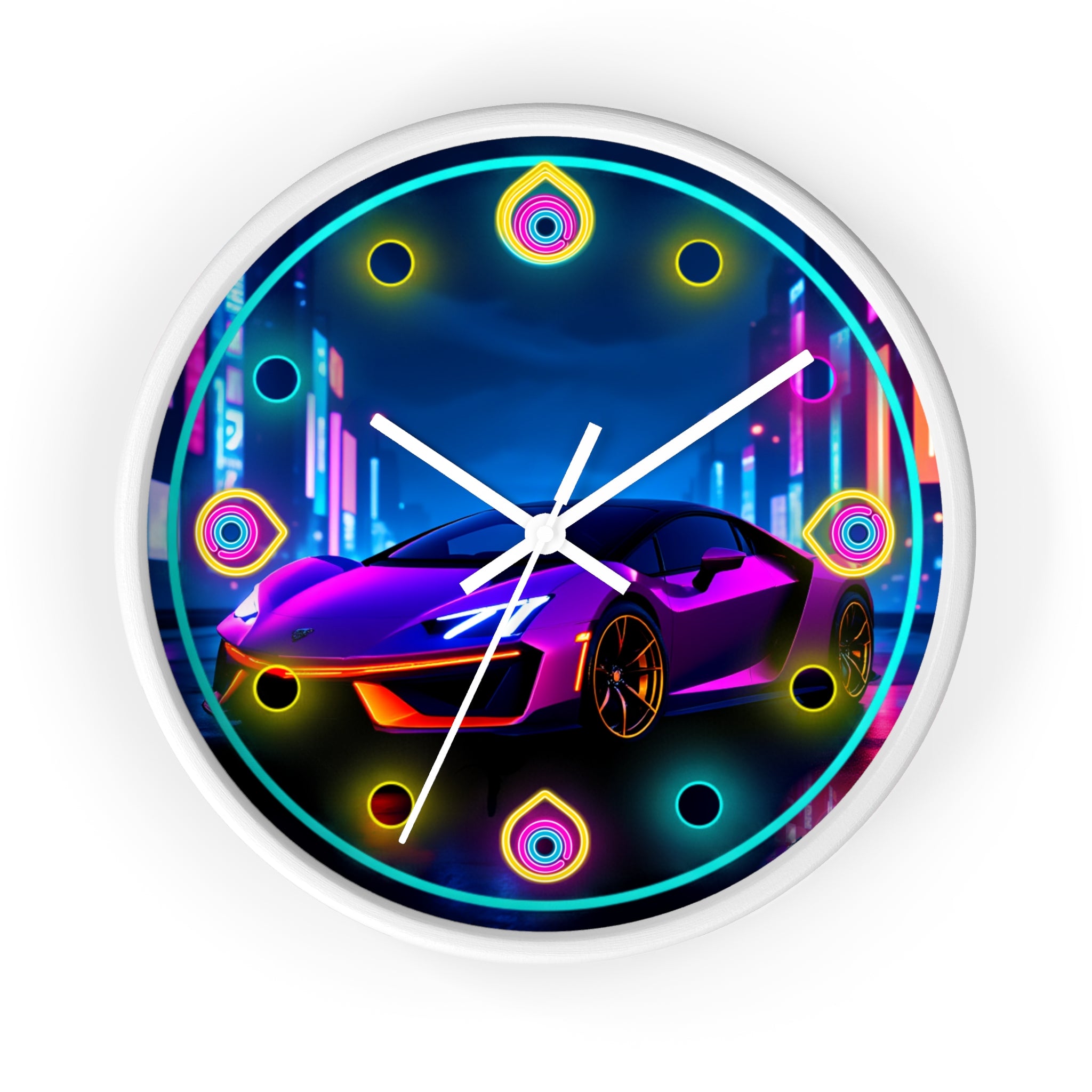 Futuristic Neon Light Supercar — Retro Wall Clock Decor