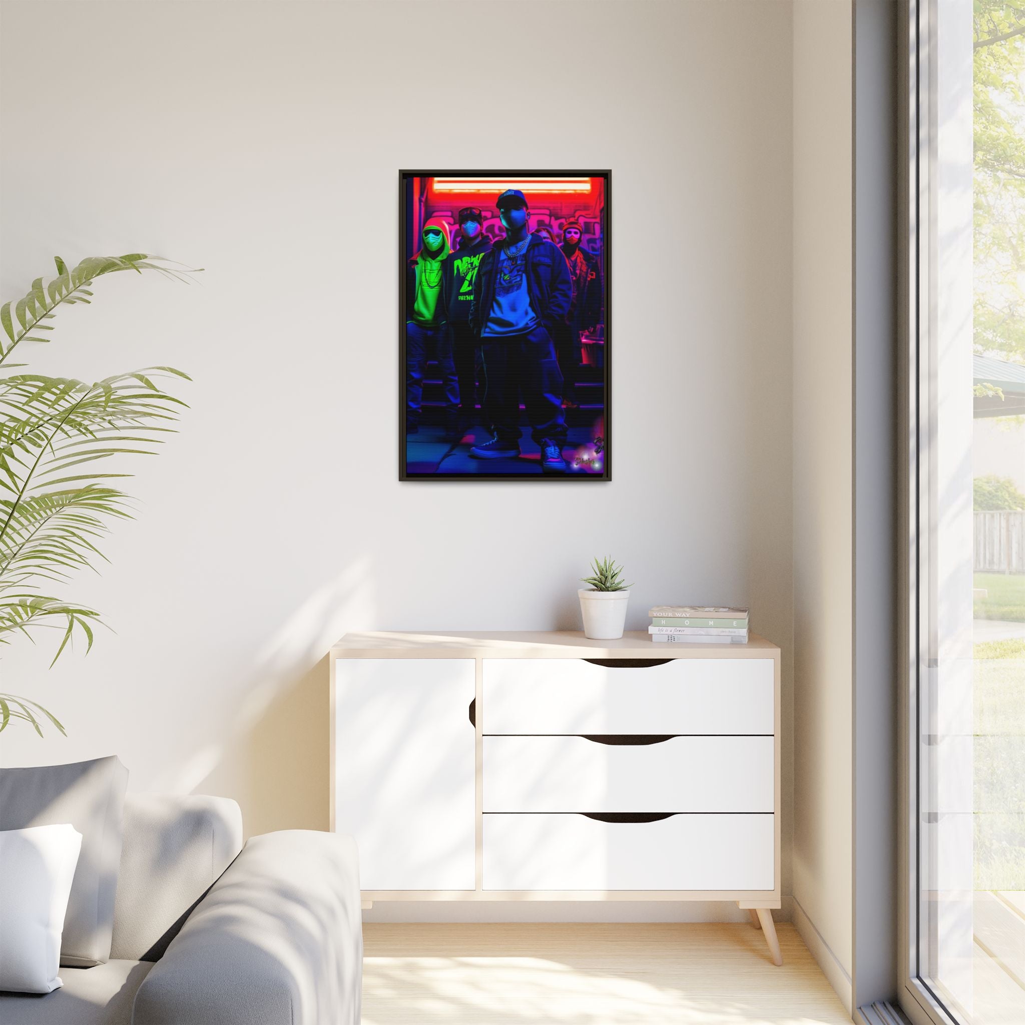 Cyberpunk Street Crew Framed Matte Canvas — Wall Art