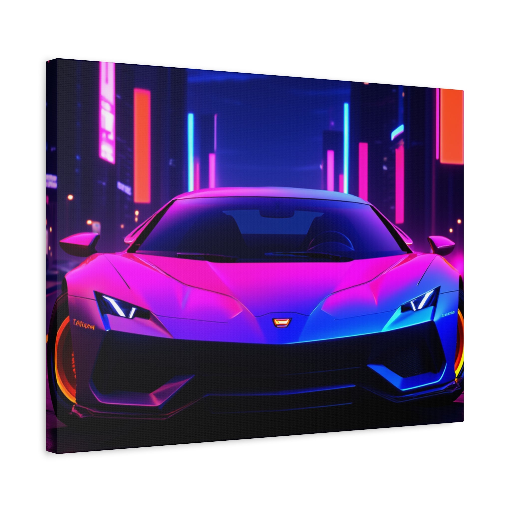 Retro Futuristic Neon Supercar — Wall Art Canvas
