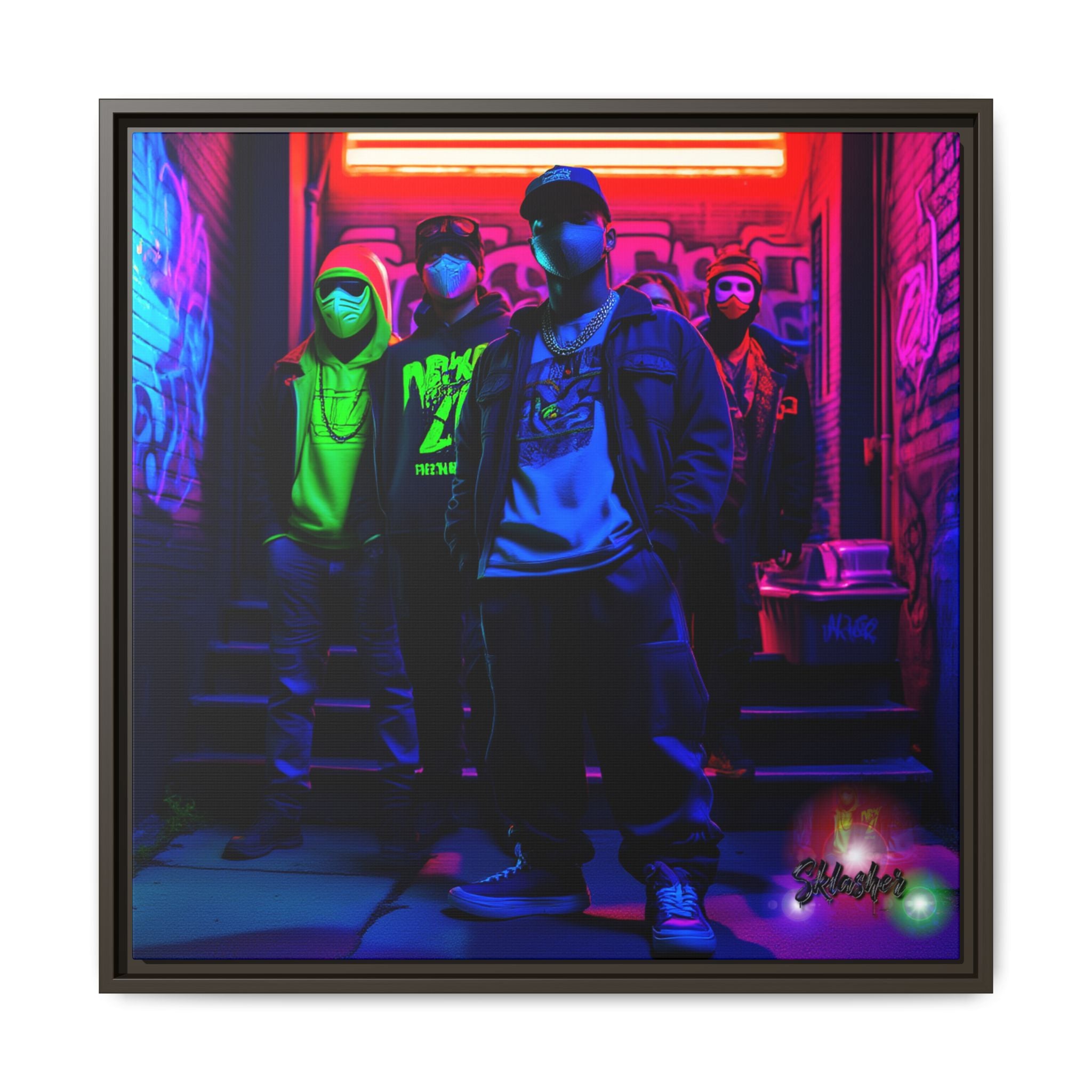 Cyberpunk Street Crew Framed Matte Canvas — Wall Art