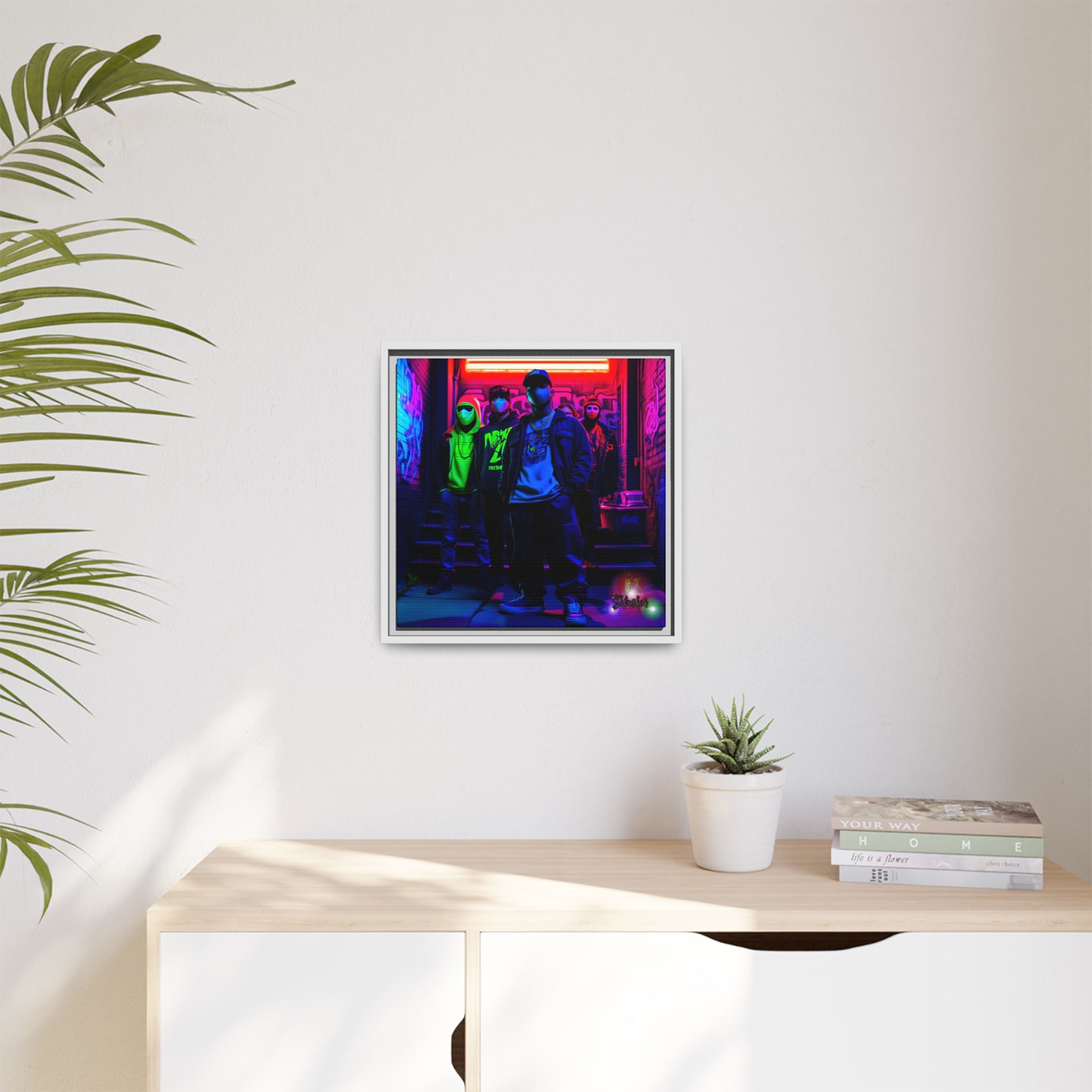 Cyberpunk Street Crew Framed Matte Canvas — Wall Art
