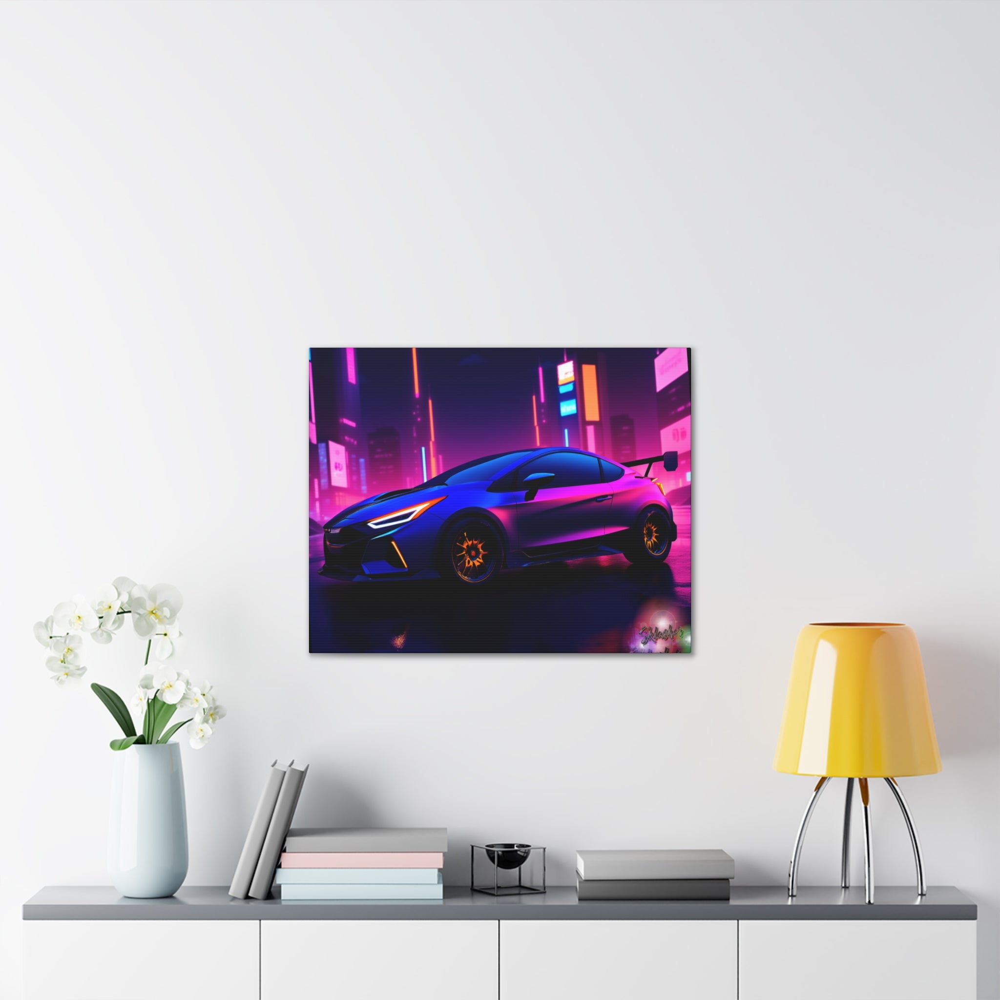 Colorful Retro Futuristic Sports Car — Stretched Canvas Wall Art