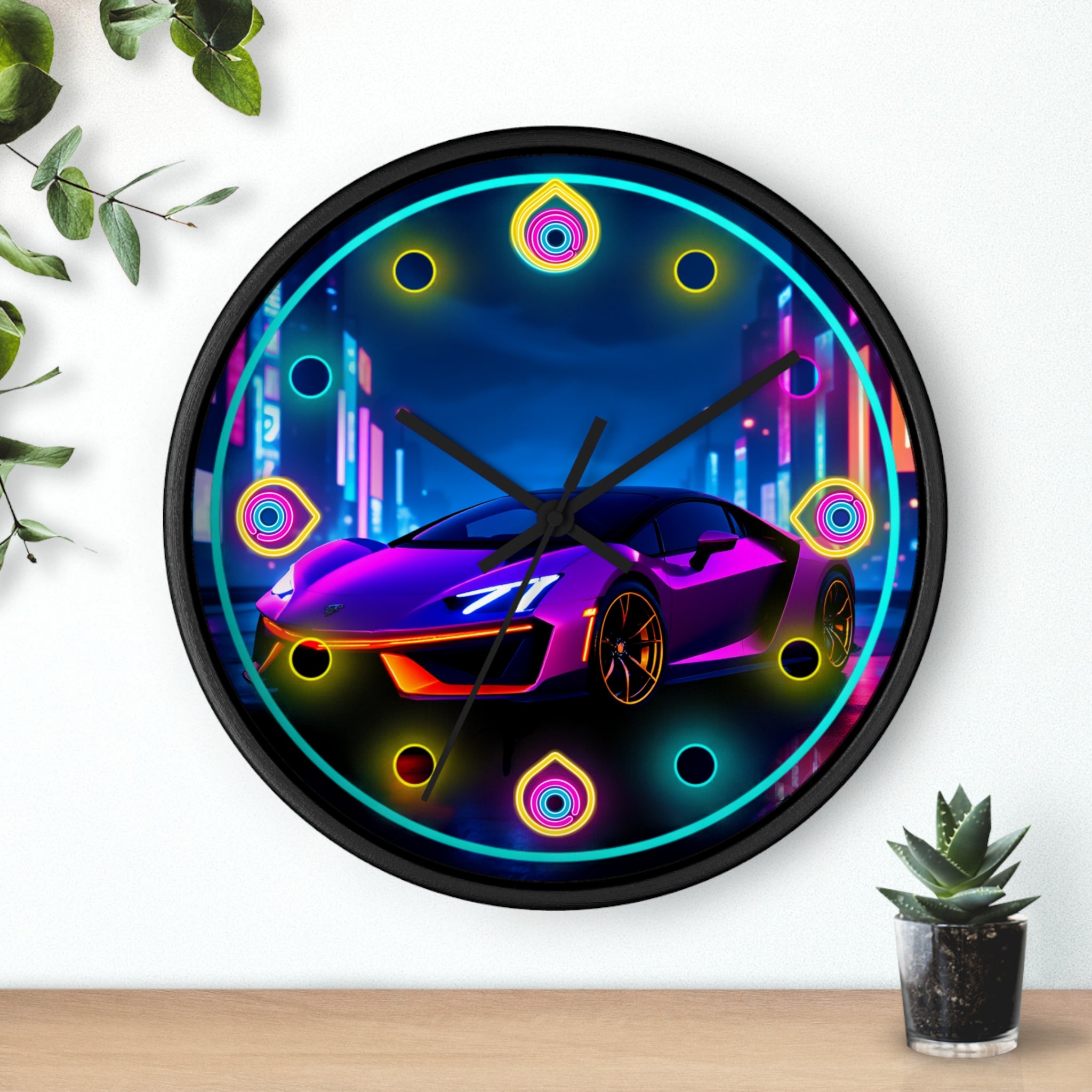 Futuristic Neon Light Supercar — Retro Wall Clock Decor