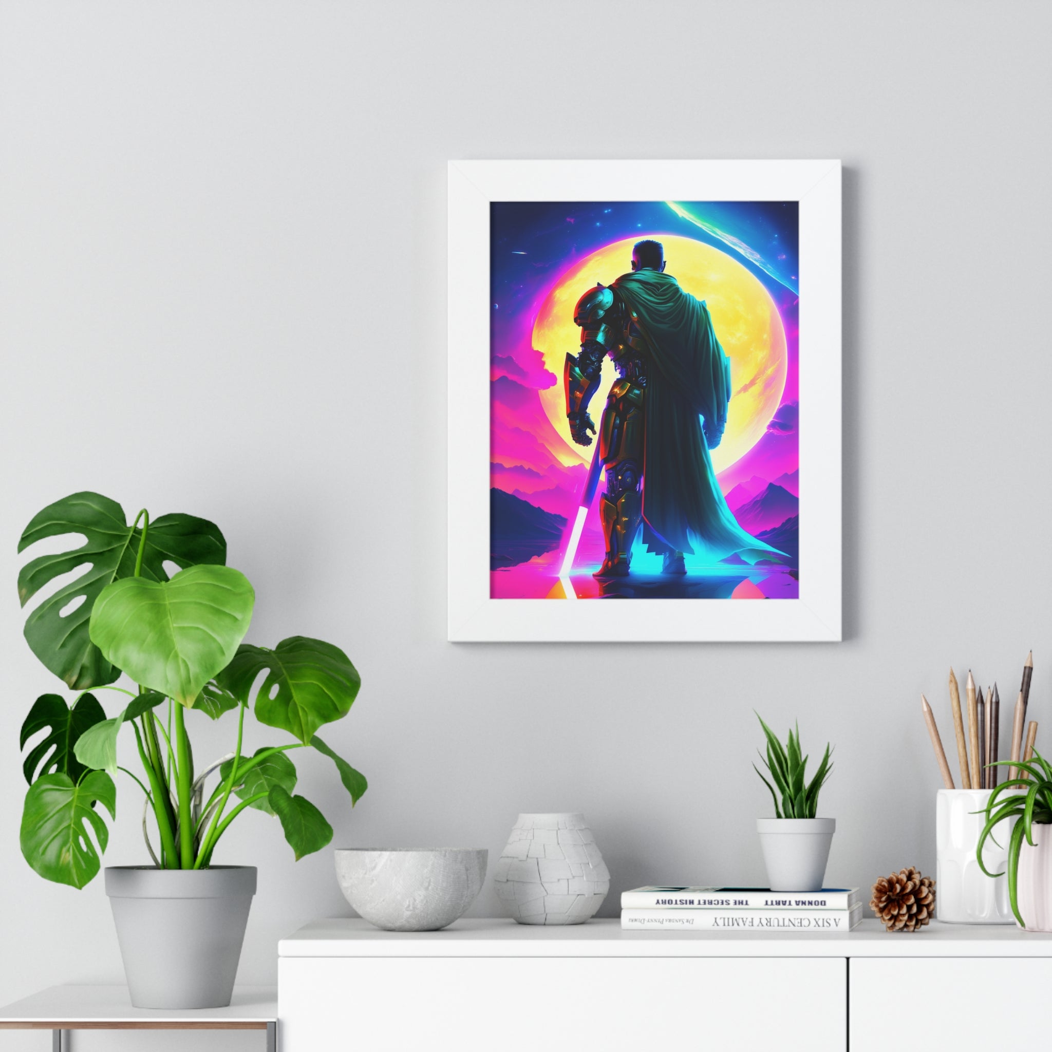 Framed Poster — Neon Sci‑Fi Knight Artwork (Vertical)