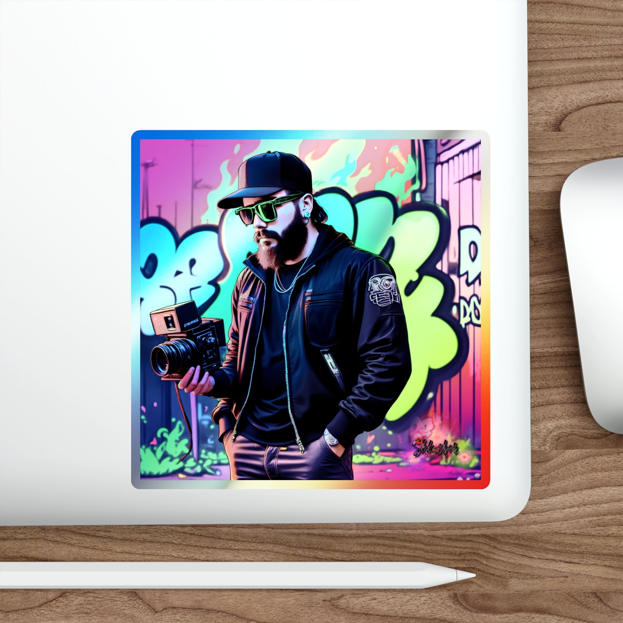 Holographic Graffiti Photographer Vinyl Sticker — Ultra-Durable Die-Cut