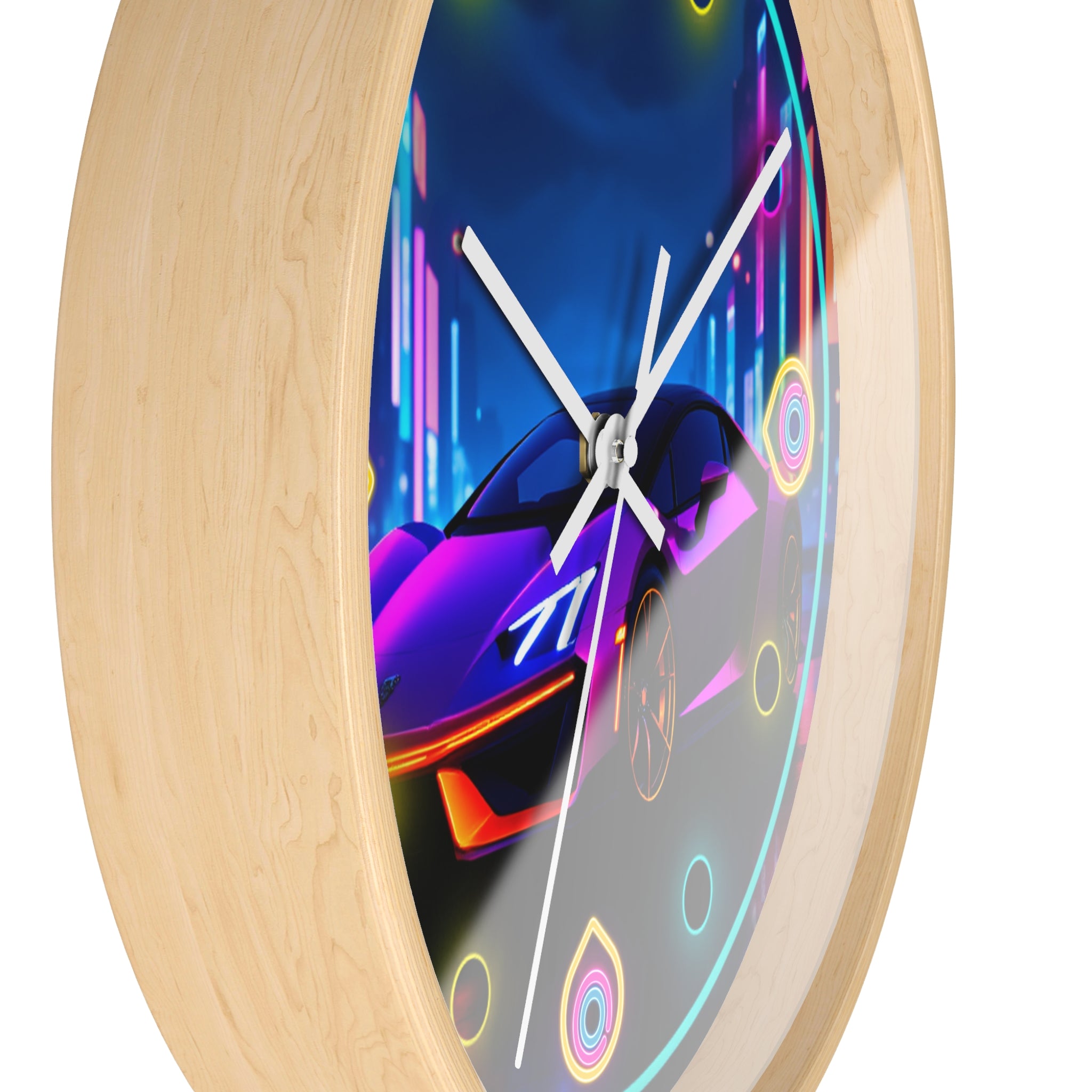 Futuristic Neon Light Supercar — Retro Wall Clock Decor