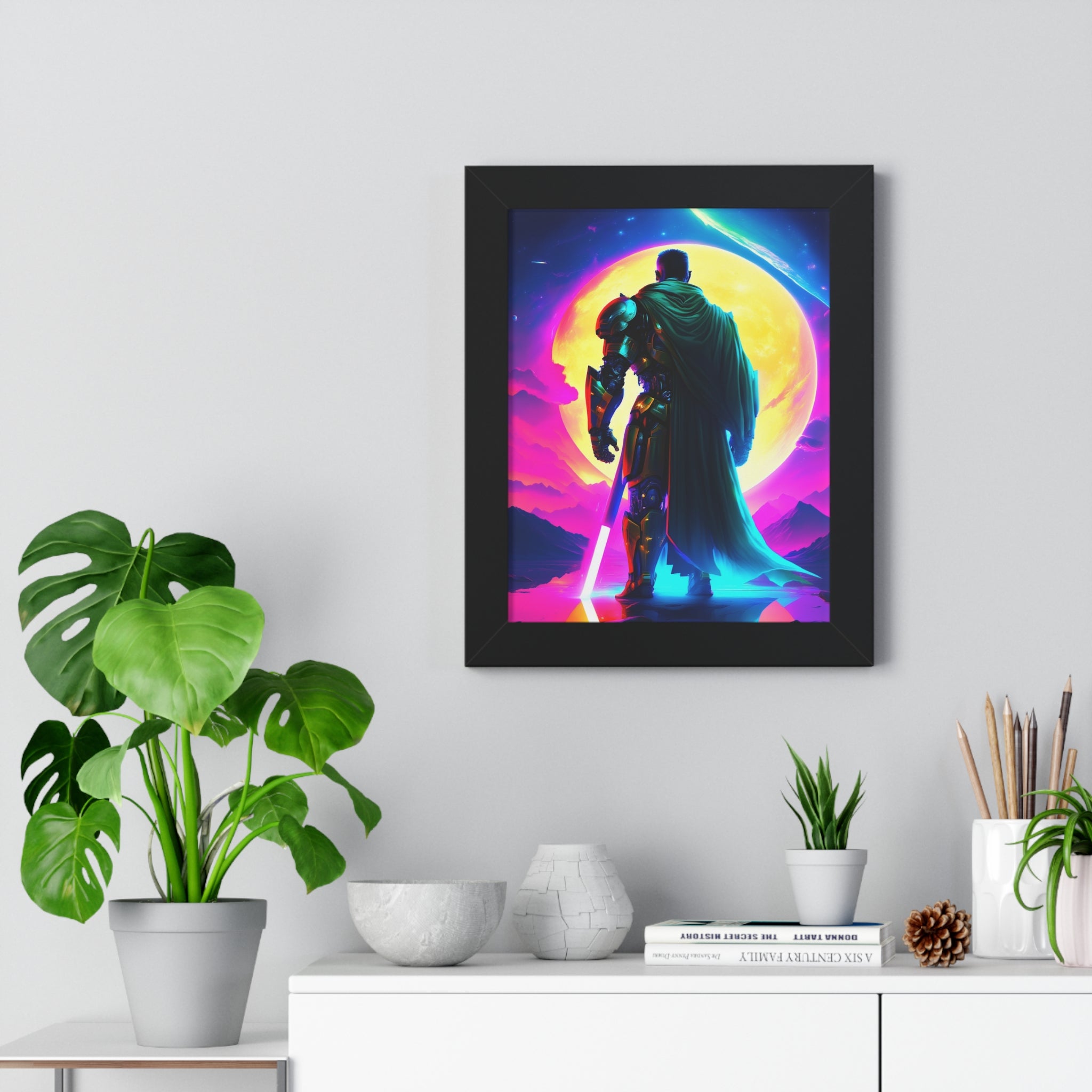 Framed Poster — Neon Sci‑Fi Knight Artwork (Vertical)