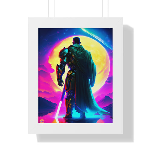 Framed Poster — Neon Sci‑Fi Knight Artwork (Vertical)