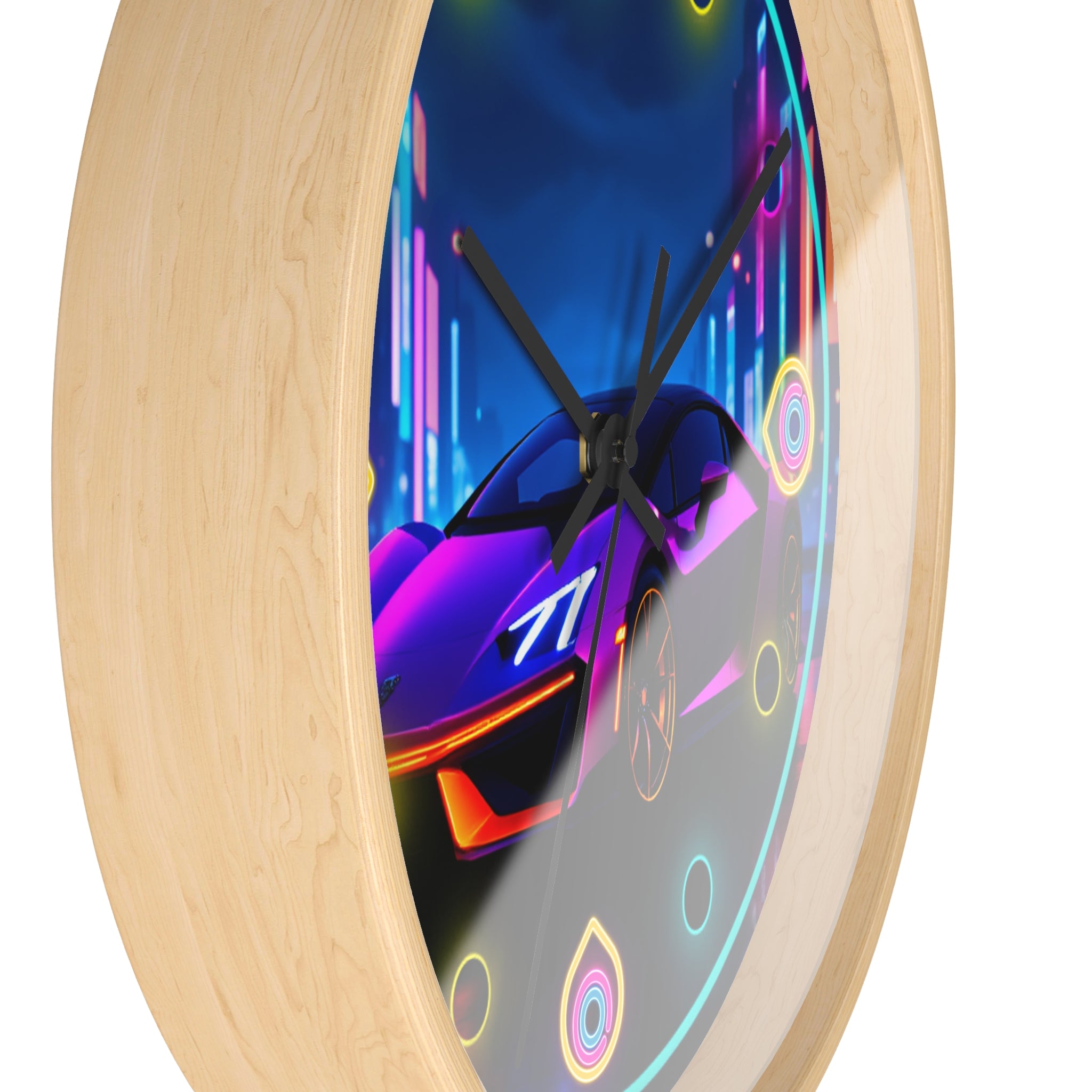 Futuristic Neon Light Supercar — Retro Wall Clock Decor