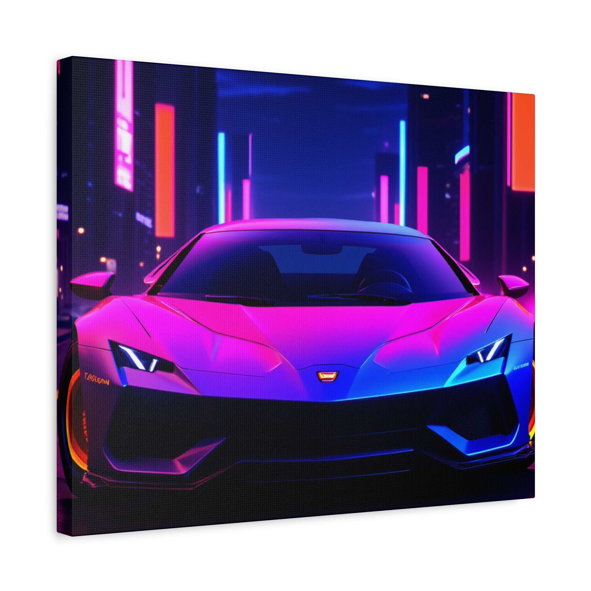 Retro Futuristic Neon Supercar — Wall Art Canvas